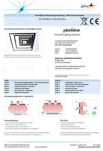 Beispiel eines Datenblattes einer LED Beleuchtung für die Industrie